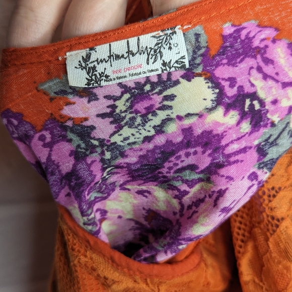 Free People Table For 2 Orange Floral Lace Low Back Trapeze Dress - Picture 2 of 7